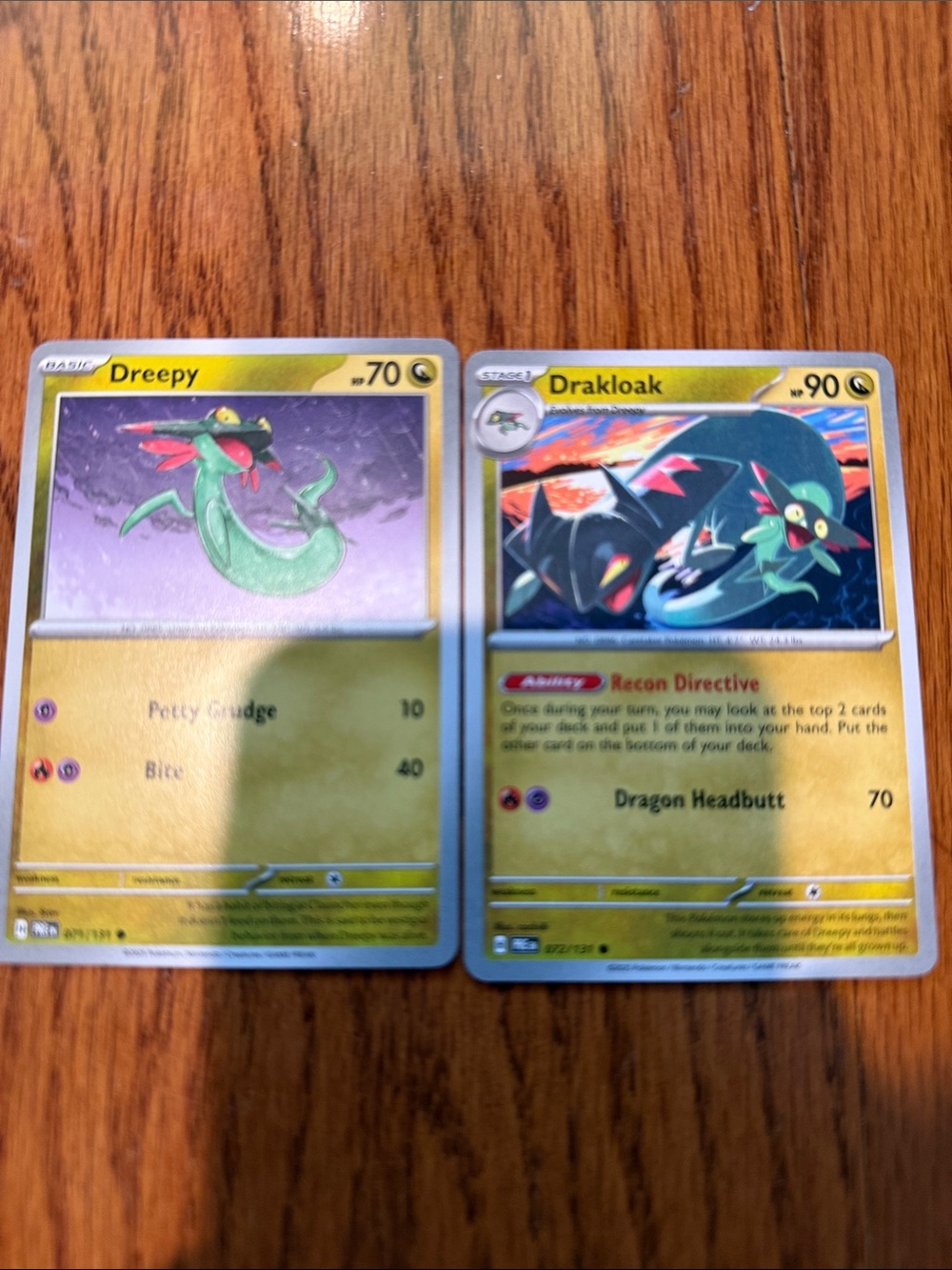 Pokemon Yellow and Green Dreepy & Drakloak Trading Cards